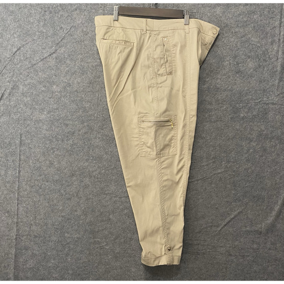 Chicos Cargo Crop Pants Womens Sz 2.5 US 14 Tan Utility Zip Pockets Snap‎ Hem - Picture 2 of 10